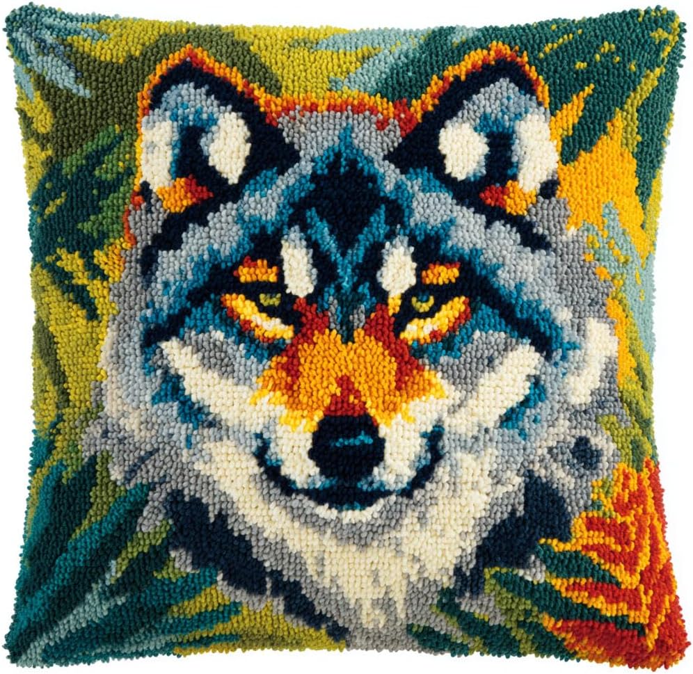 AMBATTERY DIY Latch Hook Pillow Kit Roses Throw Pillow Cover with Printed Canvas Crochet Yarn Needle Craft Easy Handmade Cushion for Home Sofa Decoration 43x43cm