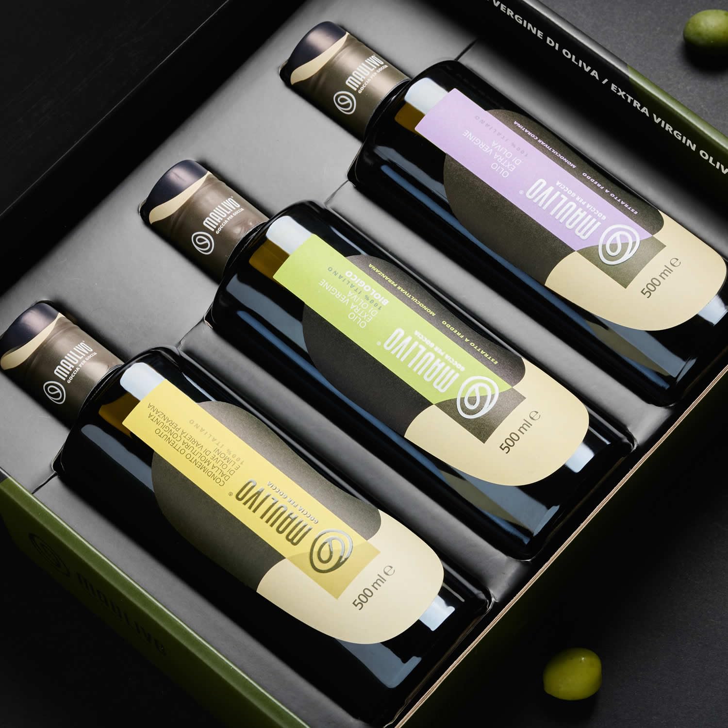Cofanetto Regalo Astuccio Valigetta Olio EVO Extravergine di Oliva Maulivo Estratto a Freddo Peranzana Coratina Condimento Aromatizzato Limone Bottiglia 500 ml (VALIGETTA 3 BOTTIGLIE ASSORTITE)