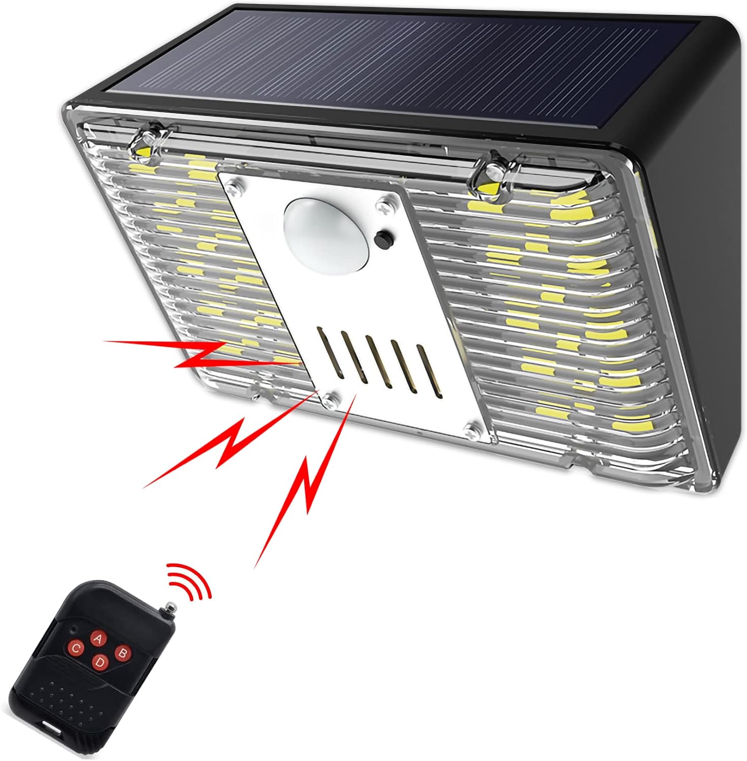 keeda Solar Security Lights Outdoor with Motion Detector, 129dB Loud Sound Solar Alarm Light with Remote Waterproof 3 Modes RV Motorhome Strobe Light for Car Vehicle Driveway Patio Yard (Pack of 1)