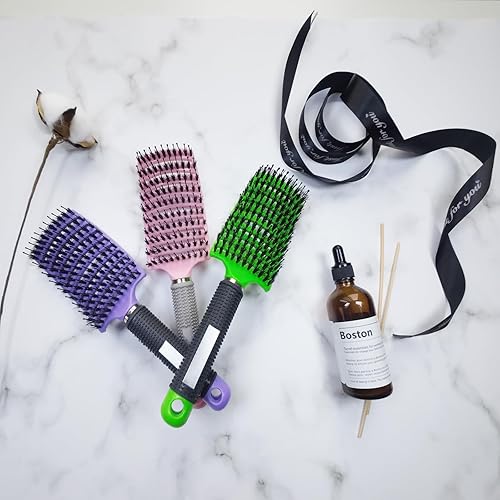 Miniatura 7 de Paquete de 3 cepillos desenredantes para eliminar nudos sin dolor, añade brillo y hace que el cabello sea suave, desenredante cerdas de jabalí para