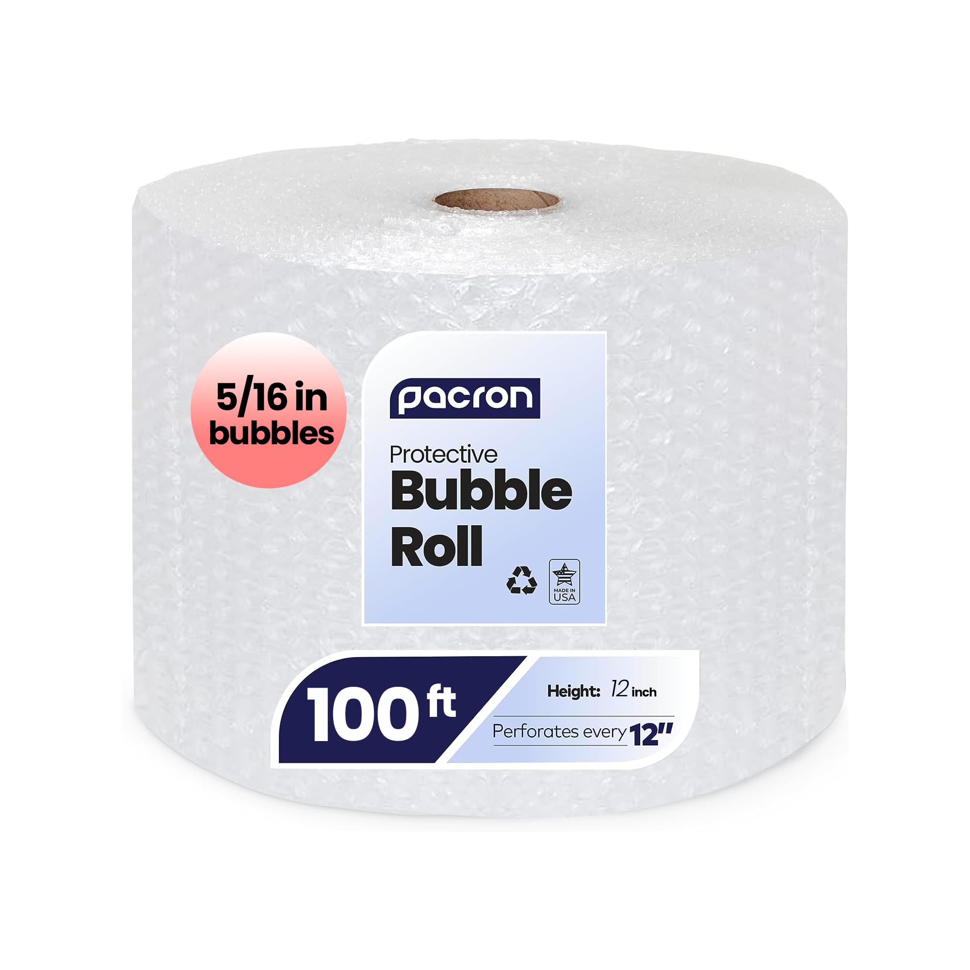 Protective Bubble Roll Wrap - 100 FT x 12 IN Clear, 5/16" Dense Medium Bubble Cushioning for Fragile Items, Dish Packing & Packaging Supplies Shipping & Storage - Perforated Every 12IN