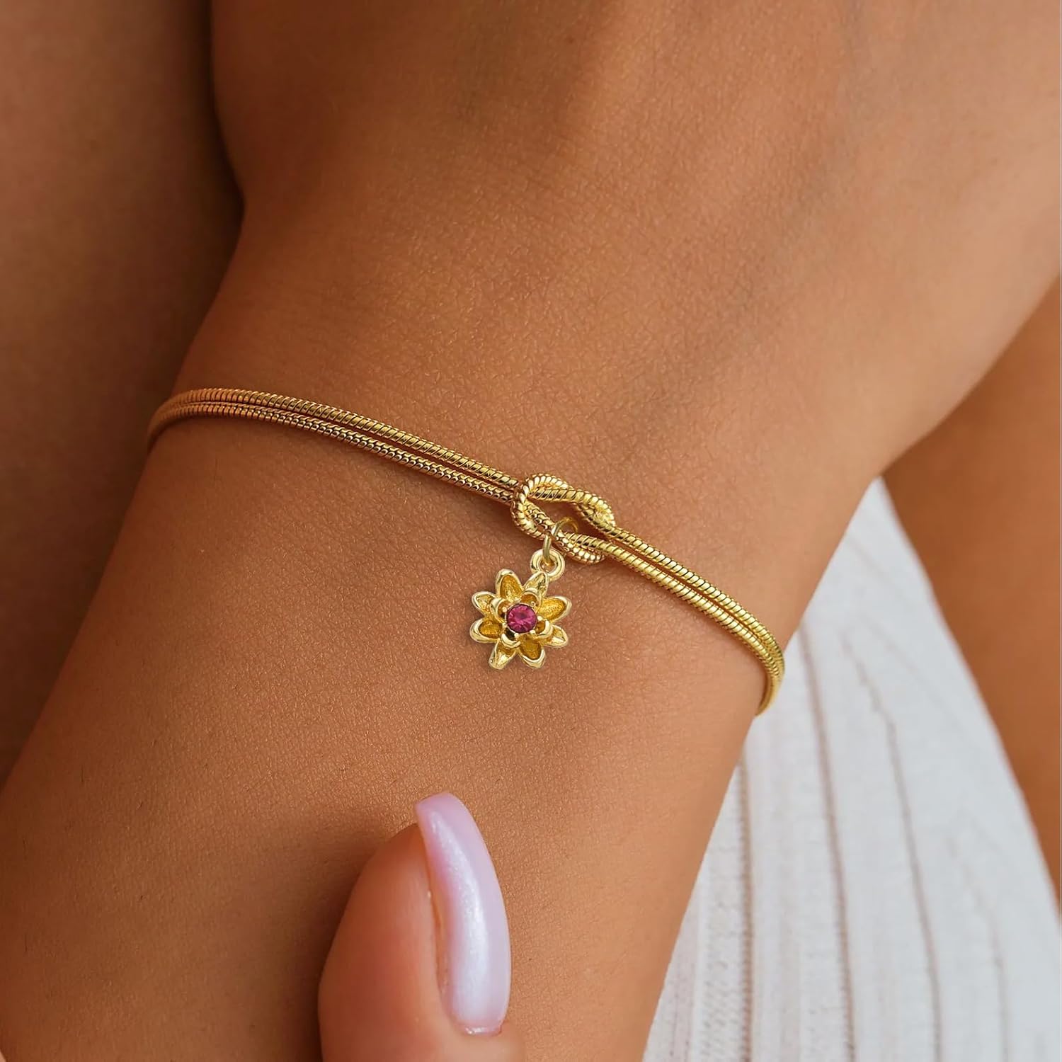 Gold Bracelets for Women Birthstones Beads for Bracelets with Blessing Meanings Non-fading 14K Gold Plated Birthstones Knot Beaded Bracelets Mothers Day Birthday Jewelry Gifts for Women - Image 2