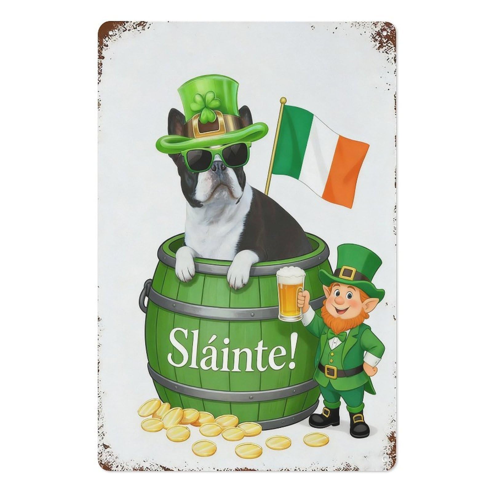 peiyeety Festive Dog Shamrock Metal Tin Sign 8x12 Inch – Vintage St Patrick’s Day Wall Decor Wall Art Plaque for Holiday Celebration