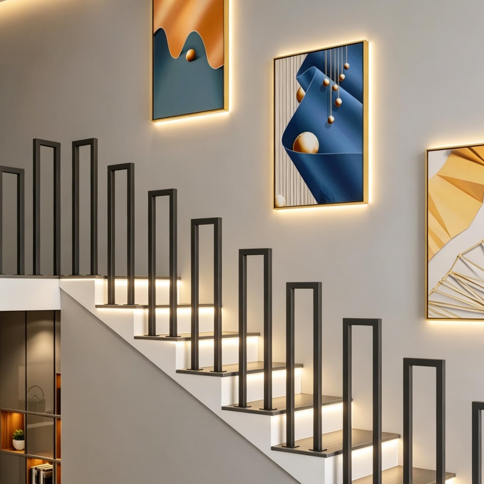 Thalassa Handrails for Stairs, Industrial Stair Railing Handrail, Right Angle Black, Black Wrought Iron Banister Guardrail, Stair Railing Transitional Handrail, Handrails for Outdoor Steps