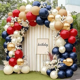 Red Blue Balloon Garland, Double Stuffed Navy Blue Red White Sand Pearl Balloon Arch Kit Nude Gold Balloons for Baby Shower Birthday Wedding Graduation Independence Day Party Decorations