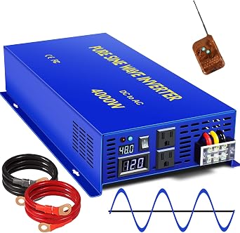 4000W Pure Sine Wave Inverter 48V DC to 120V AC Surge 8000 Watt Power Converter Generator with Wireless 100ft Remote Control for Solar System, Home Grid Off, Camping, RV. 4000W 48V 120V