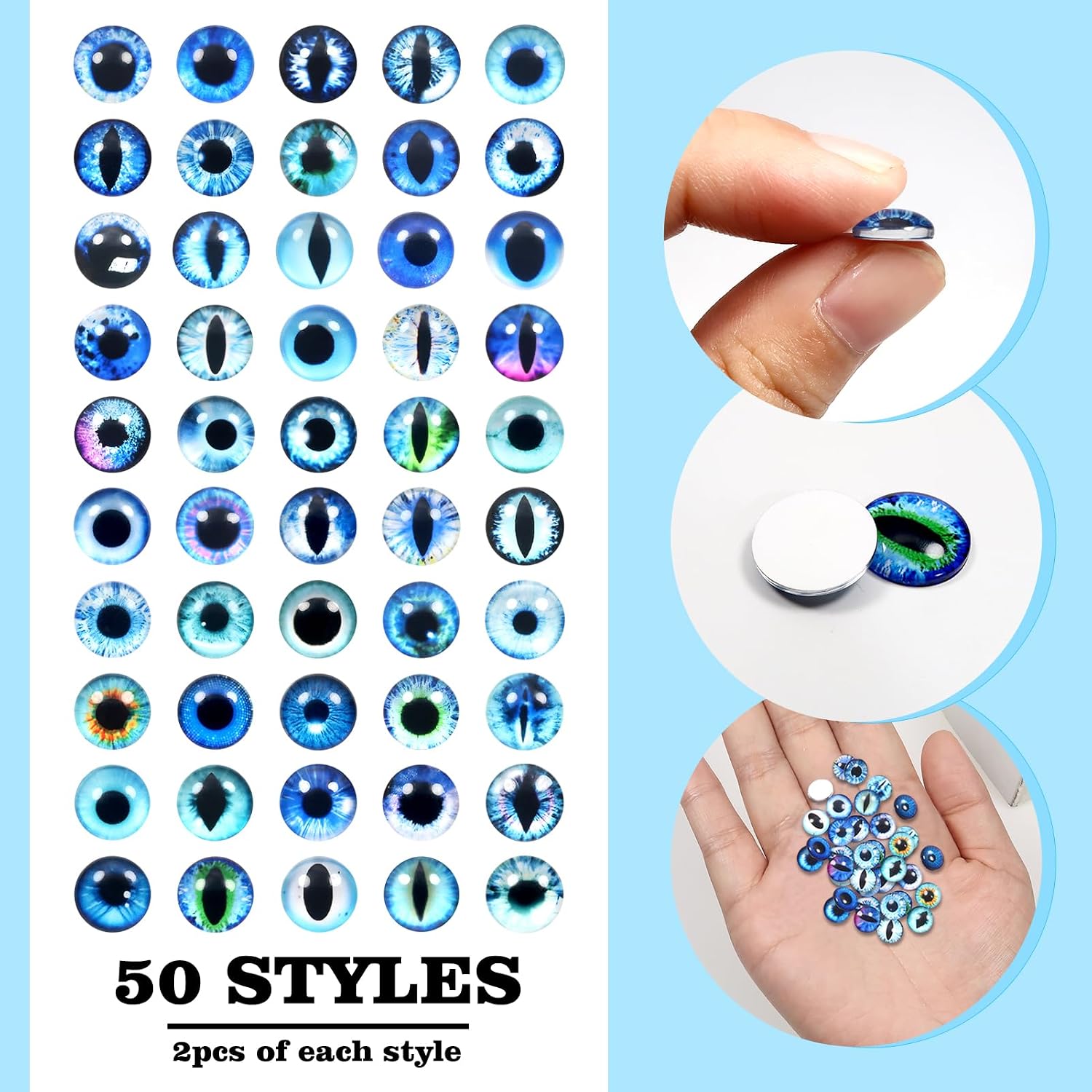 TOAOB 100pcs Glass Dragons Eyes 6mm Blue Craft Eyes Cabochons for Jewelry Making Findings DIY Clay Doll Making