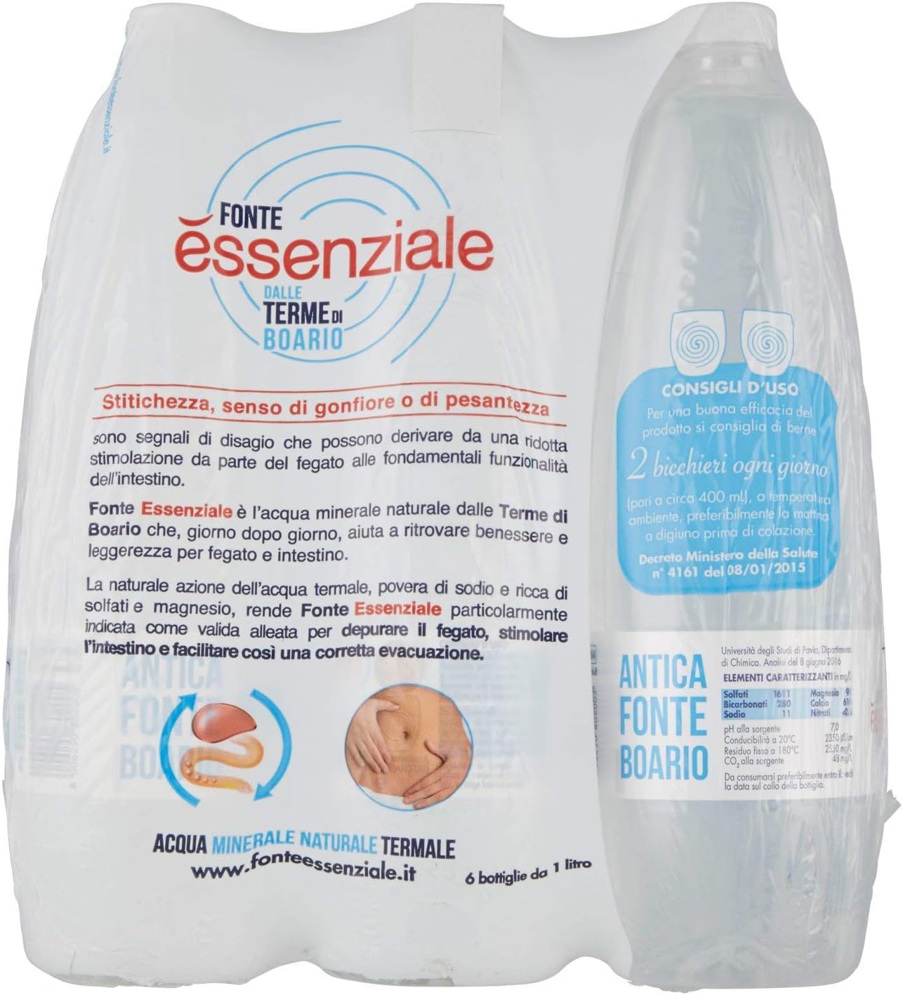 Italian Gourmet acqua minerale naturale, stilles Wasser aus Boario 24 x 1L | Per benessere quotidiano / für Trinkkur und leichte Routine, geeignet zu, Gesamtnettogewicht 24 L + Kostenlos Polpa 400g