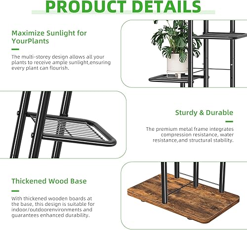 Miniatura 5 de Simple Trending Soporte para plantas de interior, estante alto de metal de 6 niveles para múltiples plantas, soportes para macetas escalonadas para