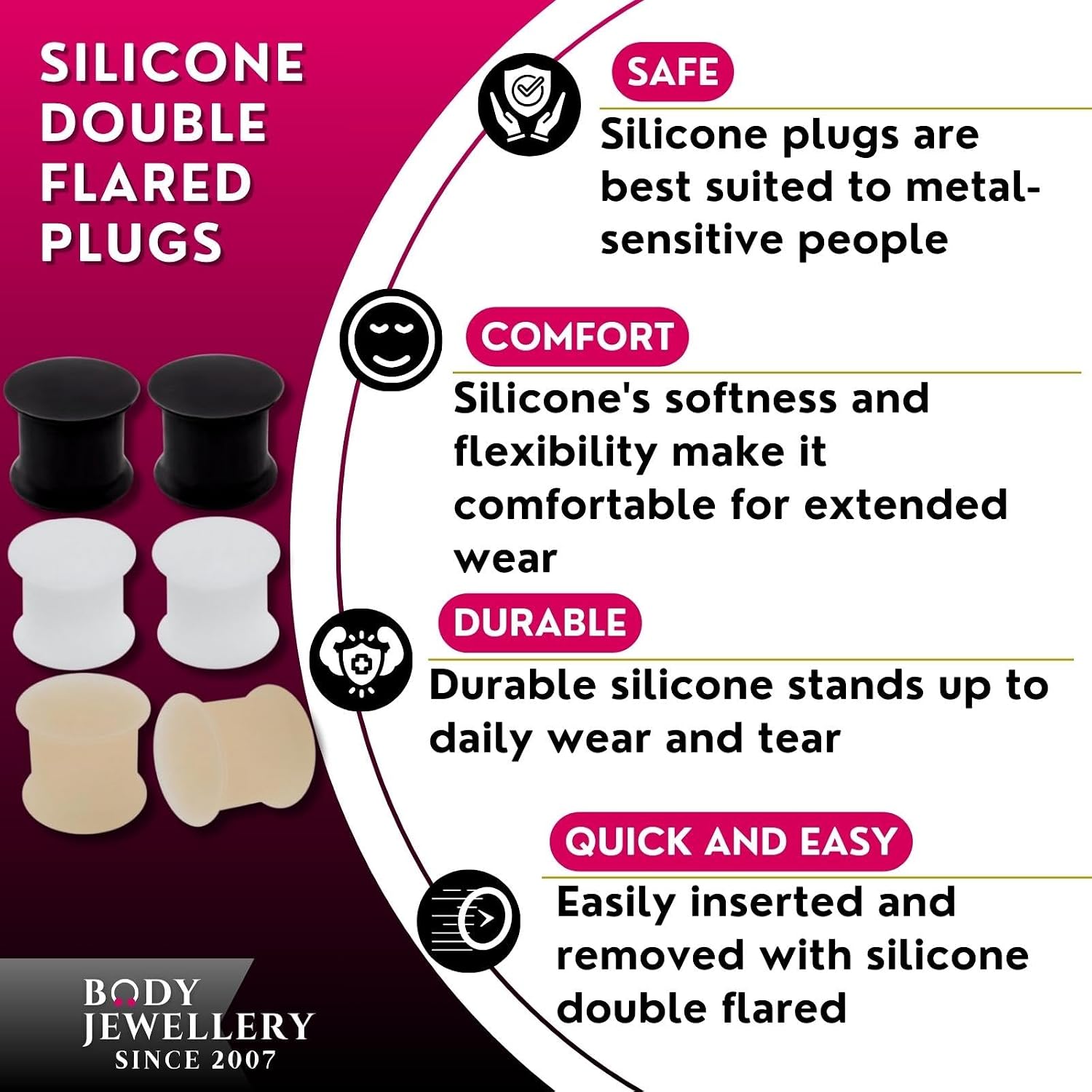 3 Pairs Ear Plug Skin White Black Sili Double Flare Earring Solid Gauges Ears Tunnel Exper Piercing More Size Options