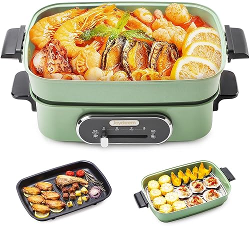 Joydeem Olla eléctrica 3 en 1, olla Shabu Shabu multiusos con sartén para parrilla y vaporera, revestimiento de aceite de cerámica antiadherente,