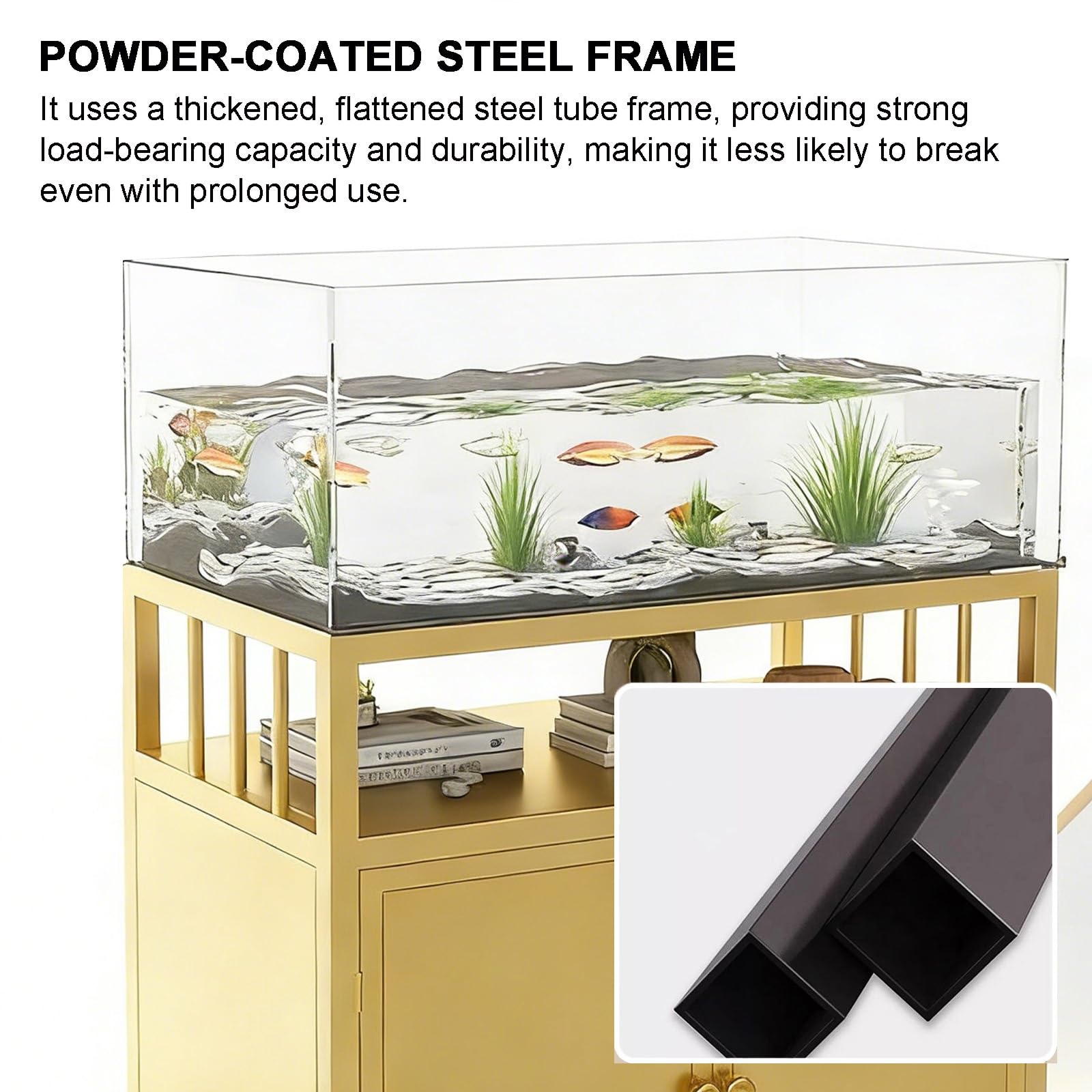 Metalowy Stojak na Akwarium z Półką, Dwupoziomowy Żelazny Stojak na Terrarium z Dwoma Półkami i Tylną Szczeliną, do Salonu i Biura(White,60*30*70cm)