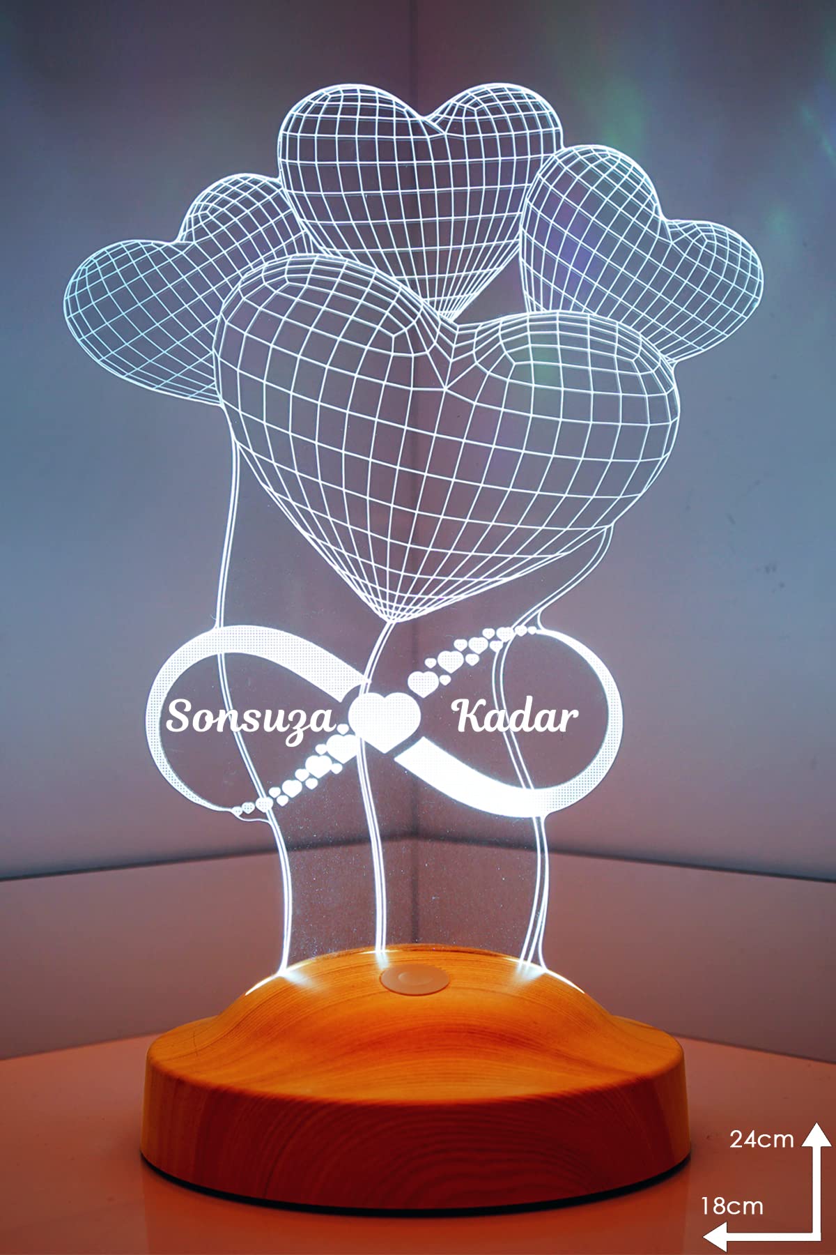 Sevgilambası 3D Balon Kalpler Sonsuzluk Hediyesi 3 Boyutlu Led Lamba