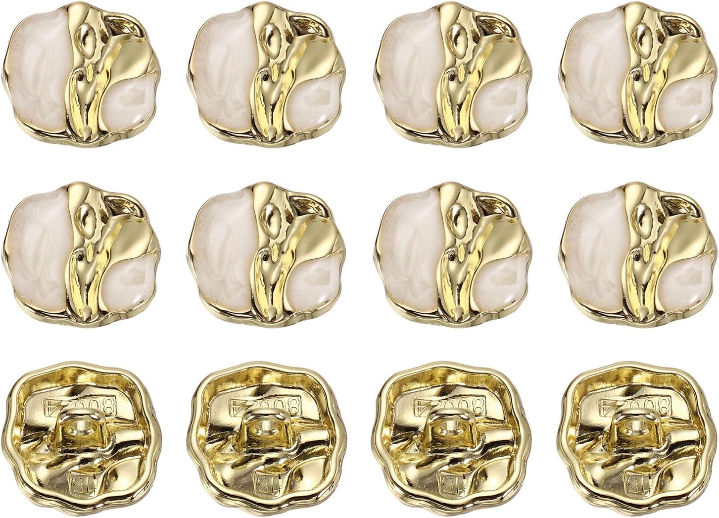 uxcell 12Pcs Metal Square Buttons, 14mm Square Shape Sewing Craft Buttons with Single Hole for Sewing Blouse Shirt Button DIY Garments and Accessories, Gold White