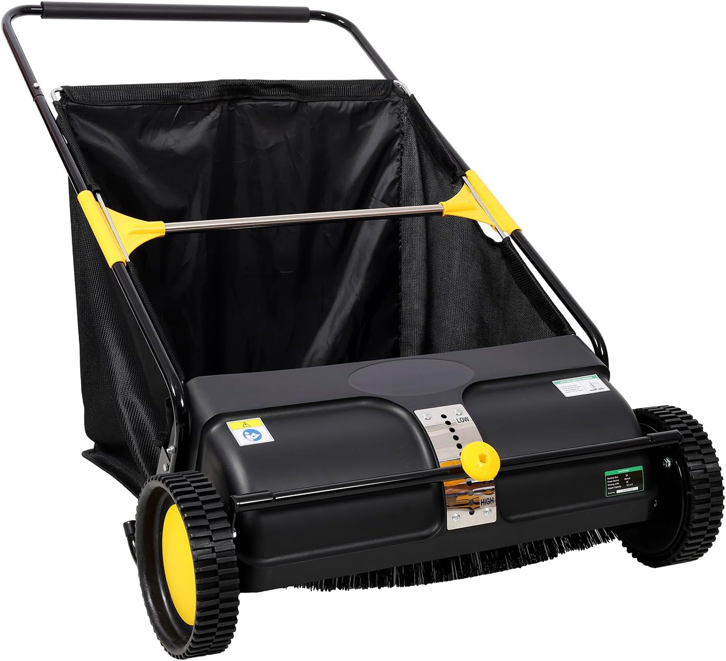 2026 Upgraded 26 Inch Push Lawn Sweeper | 4 Spinning Brushes & Adjustable Height for Deep Cleaning | Large 3.5 cu ft Bag for Leaves, Grass, Debris on Lawns & Driveways (26 Inch,Black)