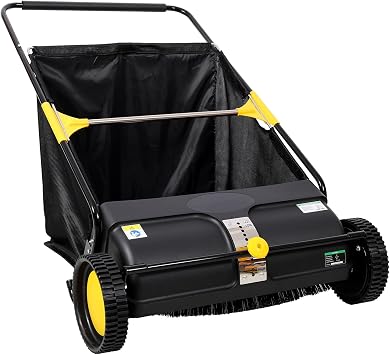 2026 Upgraded 26 Inch Push Lawn Sweeper | 4 Spinning Brushes & Adjustable Height for Deep Cleaning | Large 3.5 cu ft Bag for Leaves, Grass, Debris on Lawns & Driveways 26 Inch,Black