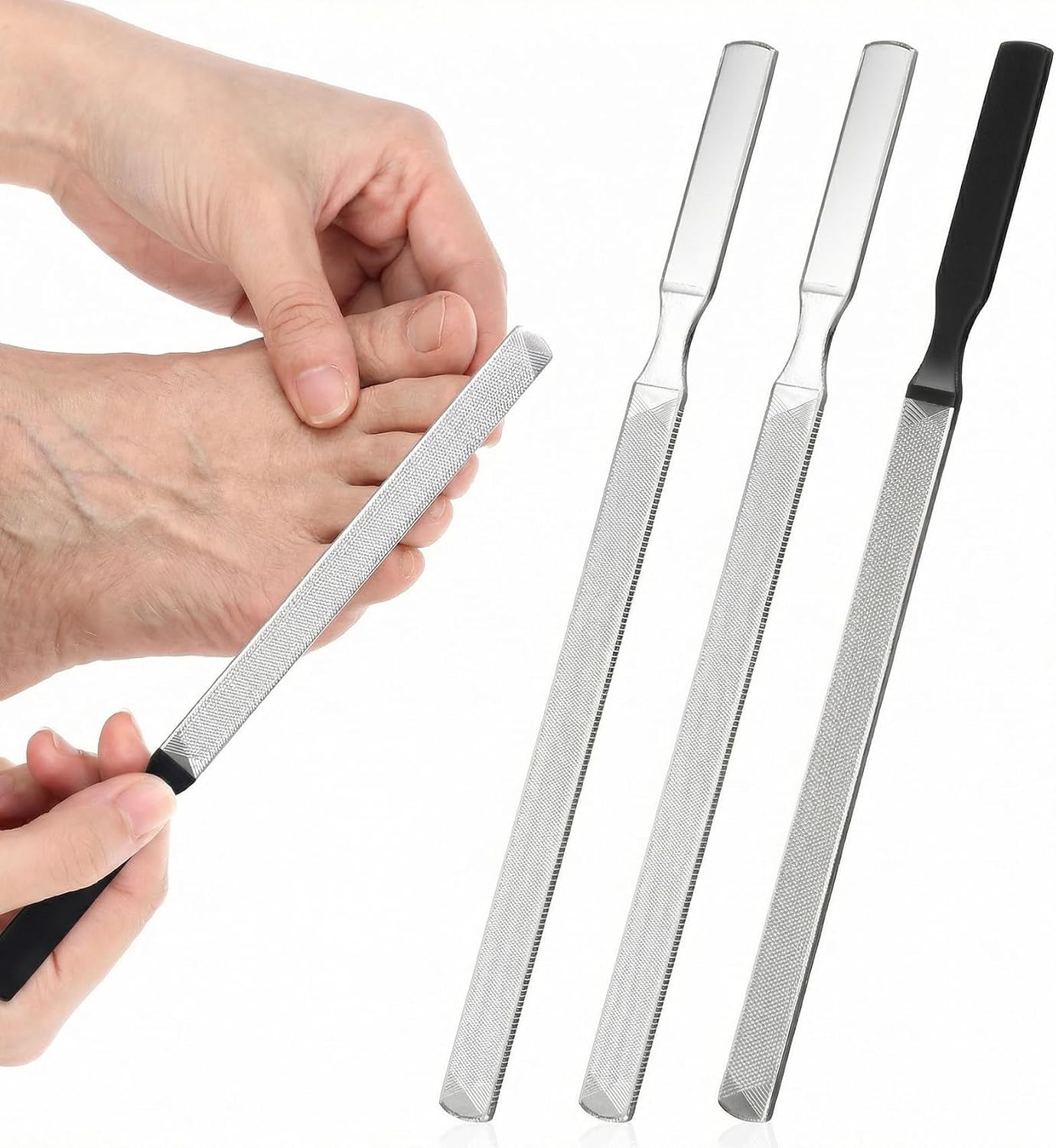 3 Pcs Toe Nail Files for Thick Nails, Double Sided Stainless Steel Toe Nail File Set for Men Women Nail Care