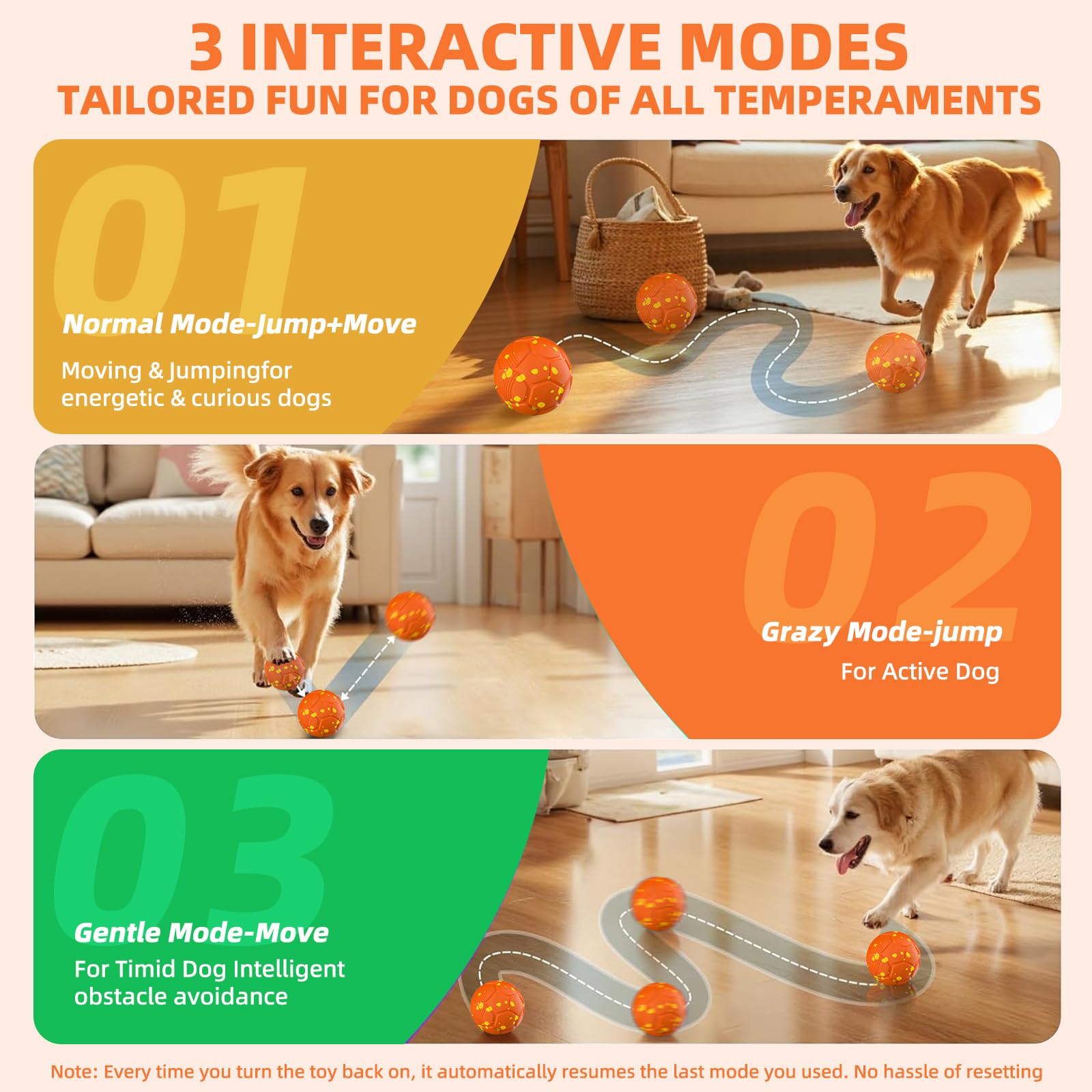 Pelota Interactiva Perro, Juguetes para Perros Inteligente, Pelota Perro Rebotadora Automatico, Juguete Inteligente con 3 Modos Recargable, Jumping Pelotas para Perros Medianos y Grandes(Naranja)
