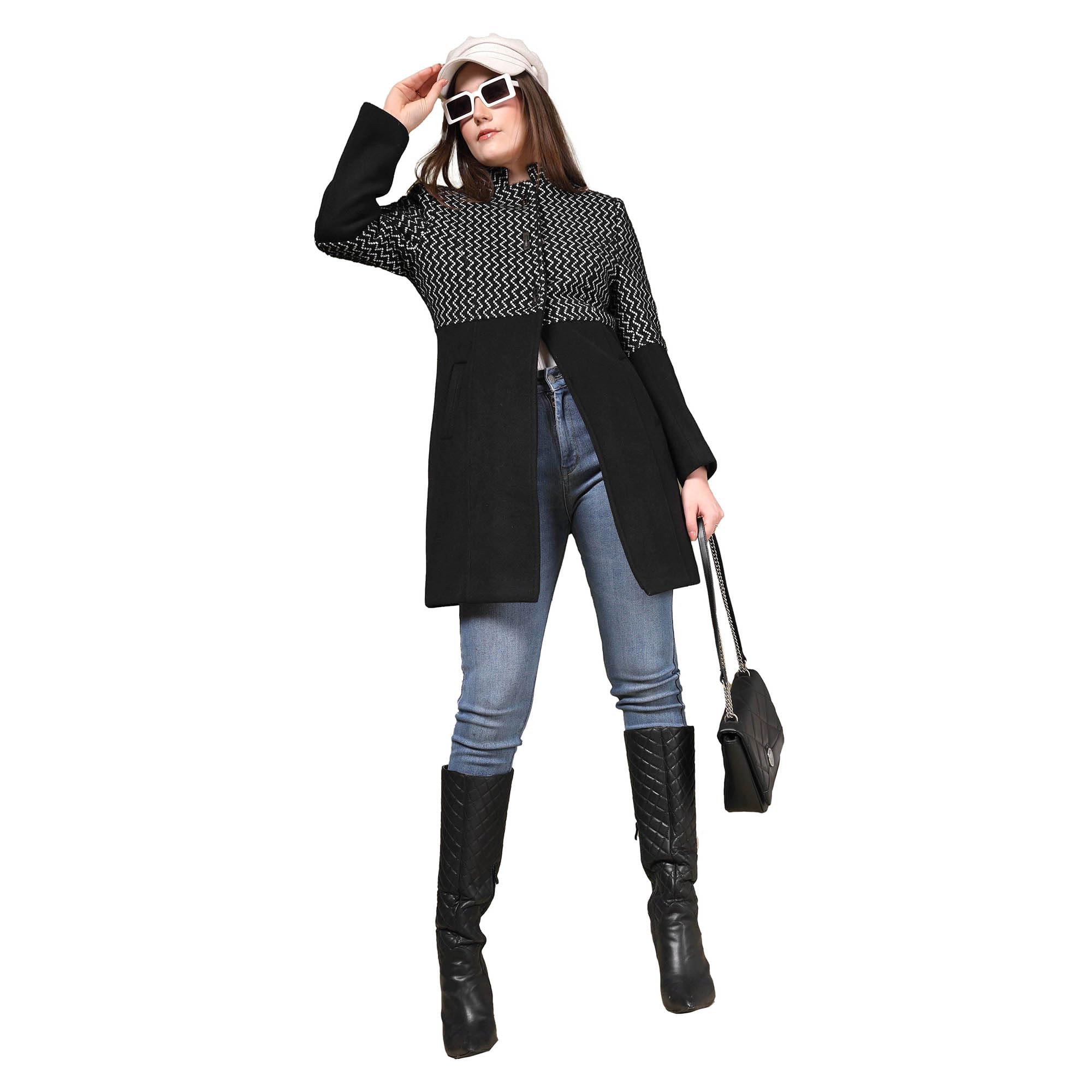 thirty threads Self-Designed Mock Collared Over Coat Black-picture-42