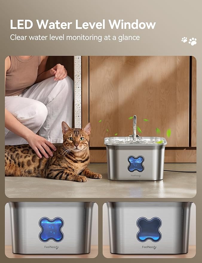 Fuente de Agua para Gatos FEELNEEDY, Acero Inoxidable 304, 2.8L miniatura 6