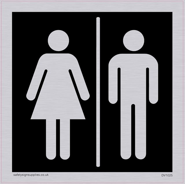 Viking Signs DV1025-S85-SV Male & Female Toilet Symbols - Toilet Door Sign, Negative Black Text, Vinyl Silver Sticker, 85 mm H x 85 mm W