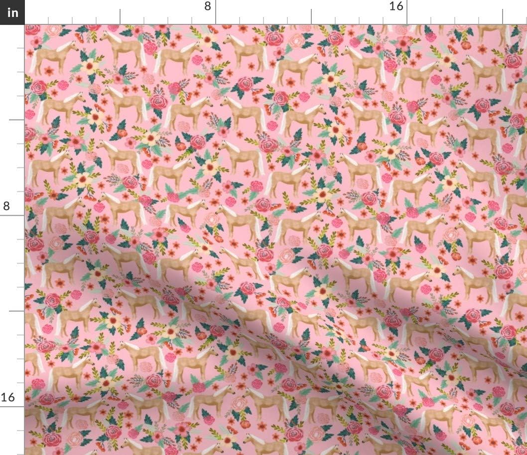 Spoonflower Fabric - Horse Florals Horses Pink Floral Pony Ponies Breed Equestrian Pet Printed on Petal Signature Cotton Fabric by The Yard - Sewing Quilting Apparel Crafts Decor