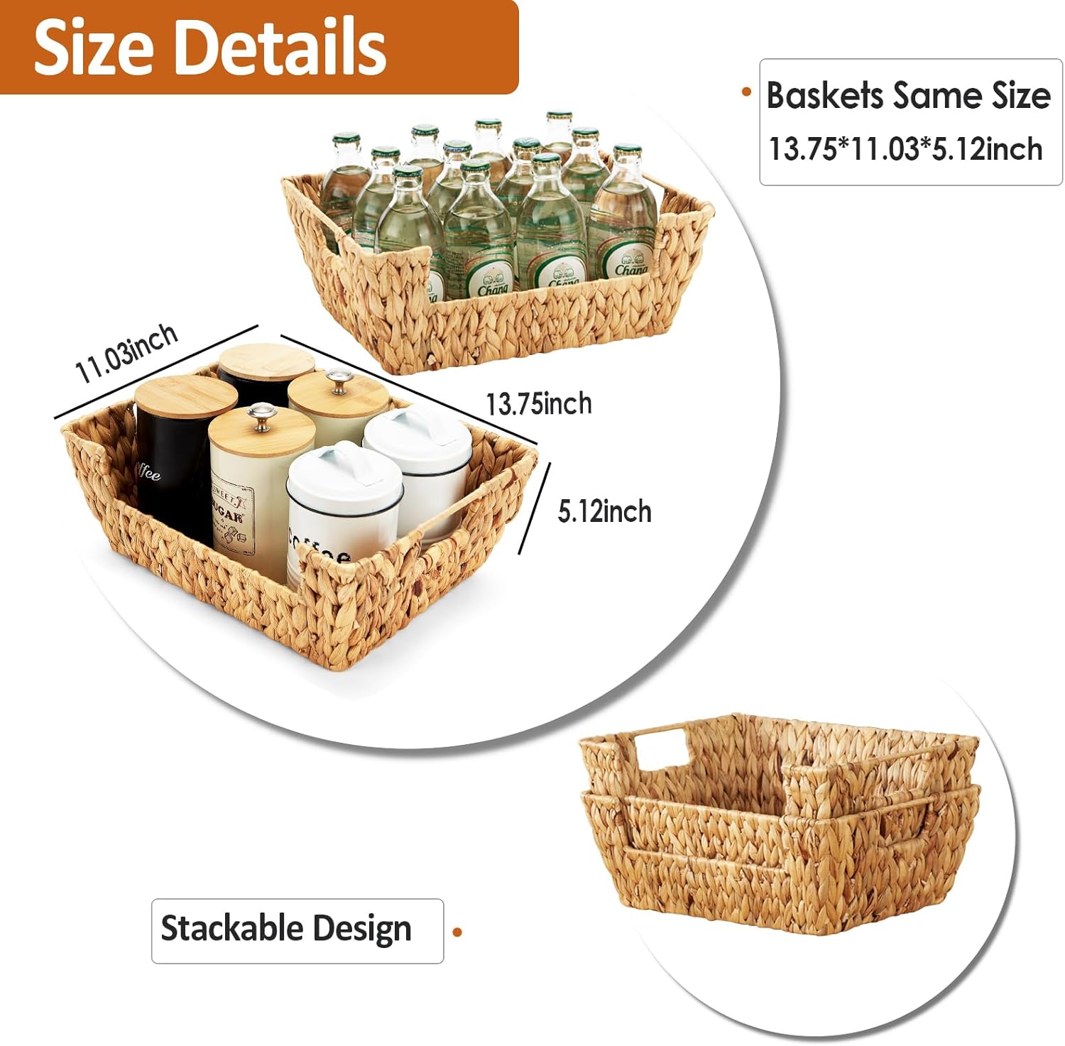 Wicker Baskets 2 Pack, Water Hyacinth Wicker Storage Basket with Handles, Pantry Baskets Organization and Storage, Handmade Large Wickers Baskets for Organizing, Natural - Image 2