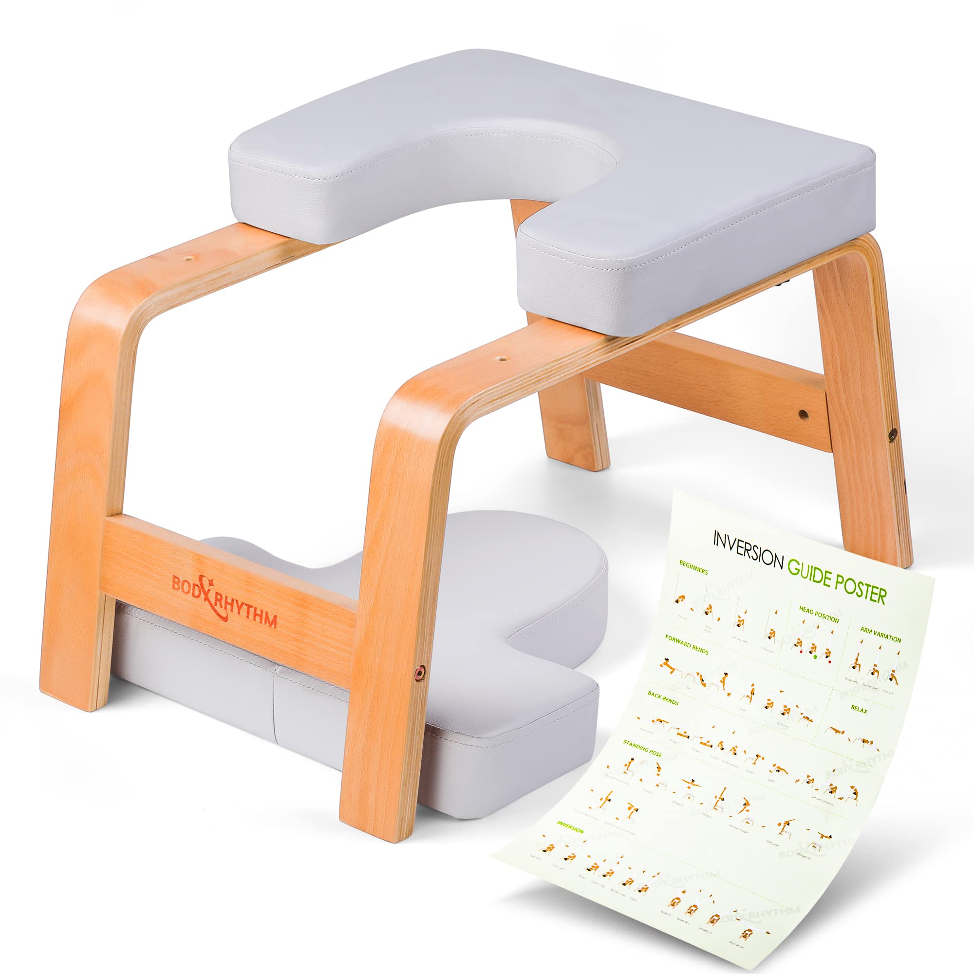 BODY RHYTHM Yoga Headstand Bench, Yoga Inversion Chair, Headstand Trainer for Relieve Stress, Improve Sleep & Digestion and Strength Training, Ideal for Home Workout, Fitness and Gym (Classic White) — image 1