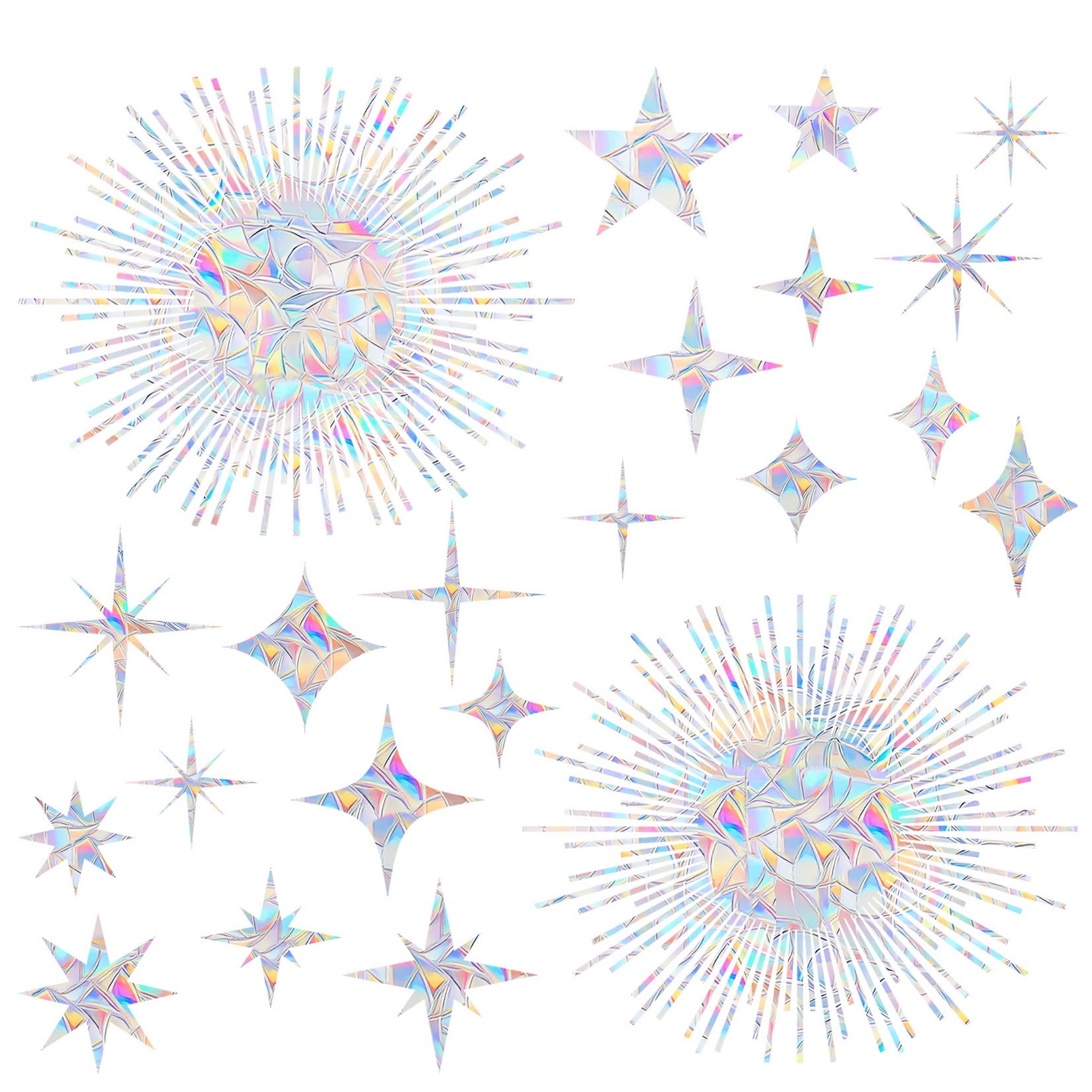 20 Star and 2 Sun Anti-Collision Decals - Non Adhesive Reusable Vinyl Rainbow Stickers to Save Birds from Window Collisions