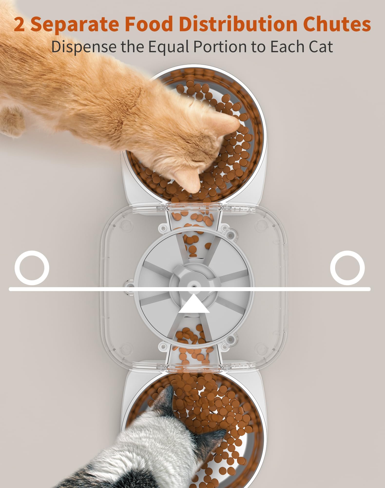 HoneyGuaridan Distributore Automatico Cibo Gatti Doppio, 2 Scivoli Separati per la consegna del Cibo, 3.5L Dispenser Crocchette Gatto con Timer, 1-6 Pasti/Giorno, Sigillato per mantenerlo fresco