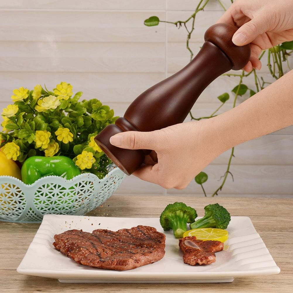 Suреr Sаlе 🛒 Haomacro Salt and Pepper Grinder Set,Refillable Wooden Pepper Salt Mills Wood Salt Grinder Set Shakers with Adjustable Ceramic Core,Classic Brown Salt Grinder Pepper Mill-8 Inch -Pack of 2
