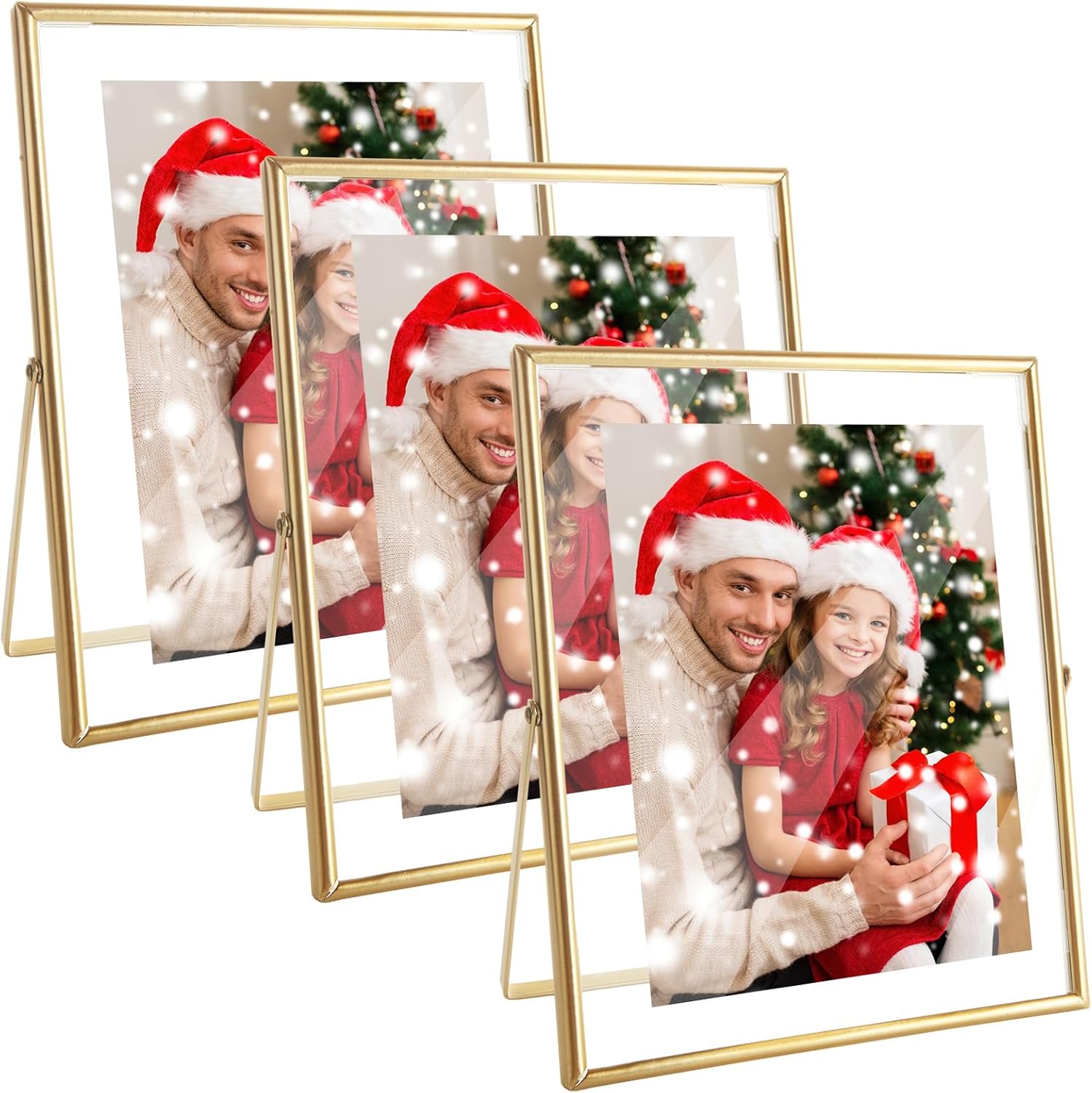 WOPPLXY 10 "x 8" Gold Floating Frames Set of 3, Pressed Glass Floating Frames, Vertical Adjustable Tabletop/Shelf Photo Frame, Gold Floating Picture Frame for 5x7, 6x8,7x9 Photo Tabletop Display