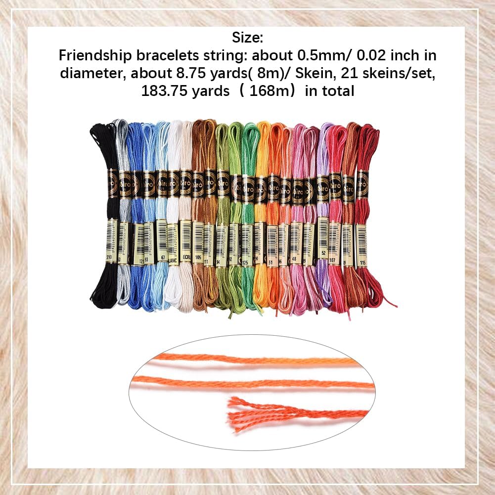 21 Skeins 6 Strands Variegated Embroidery Floss Cross Stitch Threads Gradient Color Friendship Bracelet Needlepoint String Thread for Jewelry Making Bracelet Knitting Stitching Crafts Supply