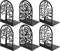 MaxGear Heavy Duty Metal Bookends with Tree Design, 3 Pairs Black Decorative Book Ends for Shelves, Non-Skid Heavy Book Supports 6.89x4.89x3.54 Inch