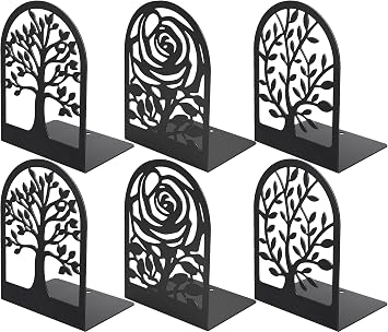 MaxGear Decorative Book Ends, Heavy Duty Bookends for Shelves, Metal Bookend for Heavy Book Supports, Office Bookends Shelf Holder Black 3pair, Non-Skid Book Stoppers 6.89x4.89x3.54 inch