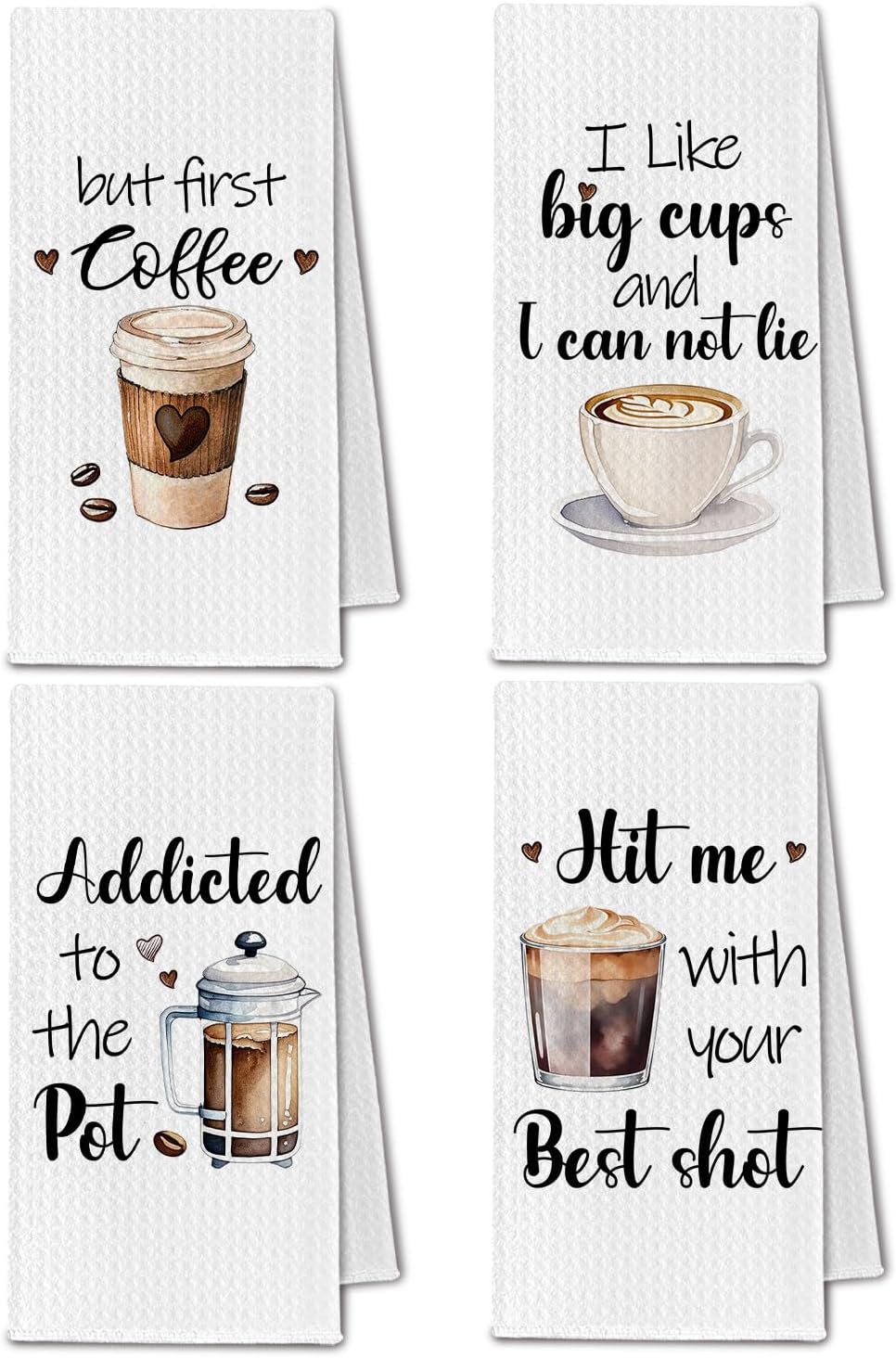 Coffee Kitchen Towels, Coffee Lover Gifts Dish Tea Towels Drying Cloth for Kitchen Cafe Shop Station Bar Decor, Gifts for Caffeine Enthusiasts Hand Towels, 16x24 Inch Set of 4