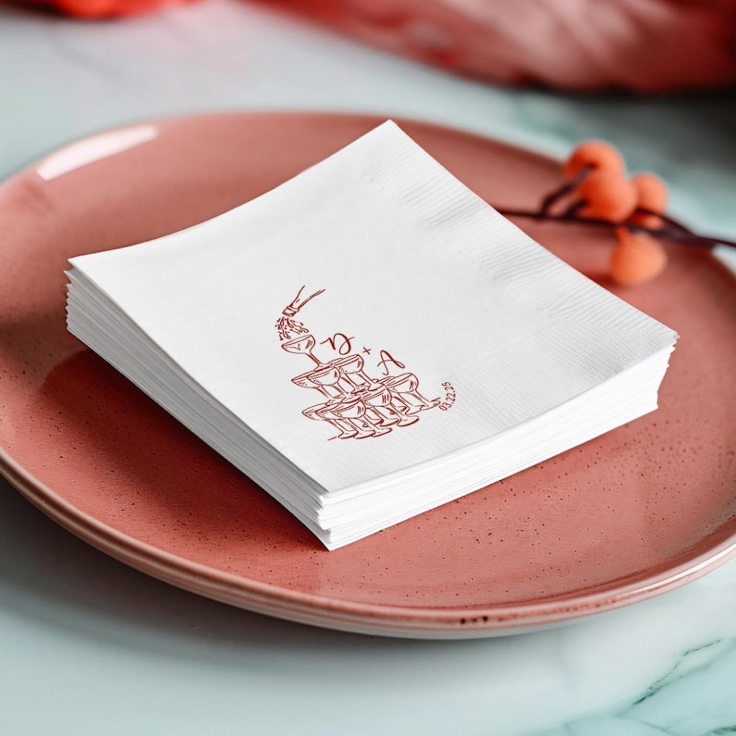 Tovaglioli da cocktail personalizzati, tovaglioli personalizzati per matrimoni con iniziali e data, 12,2 x 12,2 cm, tovaglioli personalizzati per ricevimenti di nozze, addio al nubilato, feste di