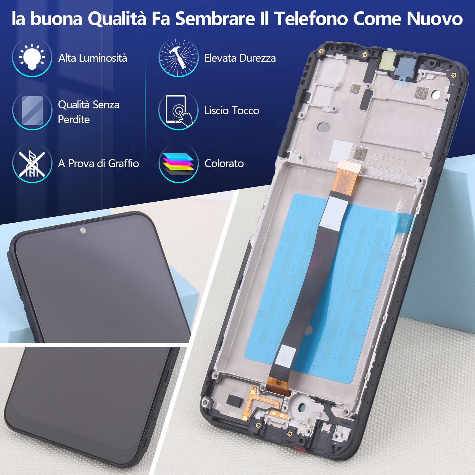 RongZy LCD Schermo per Samsung Galaxy A22 5G A226 SM-A226B SM-A226B/DS Display Digitizer Assembly Vetro di Ricambio Touch Screen con Strumenti(Nero con Cornice)