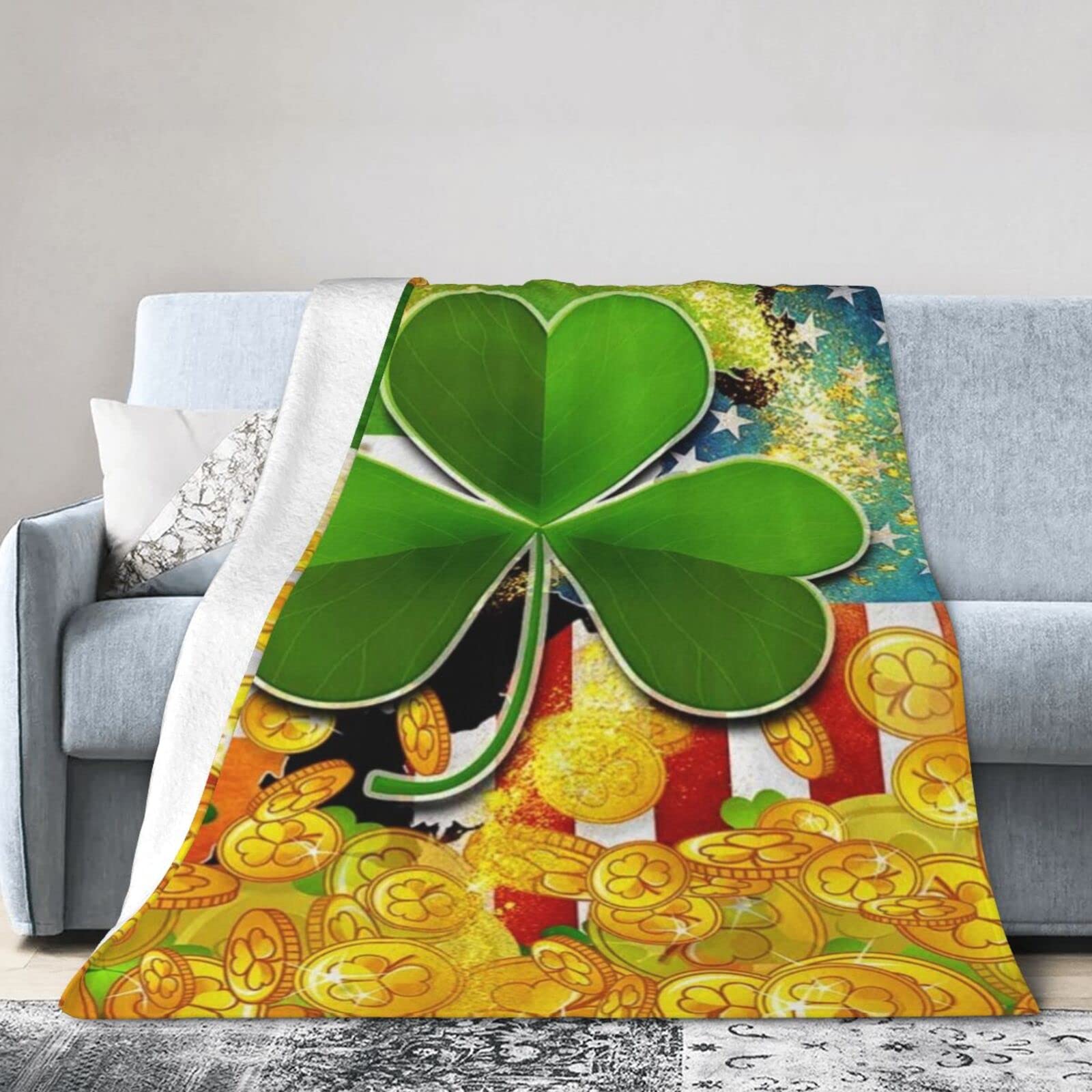 Lsjuee Flannel Fleece Blanket 40"X30" Shamrock Irish American Bed Throw Blanket Weighted Ultra-Soft Travel Spring Blankets for Adult Keep Warm