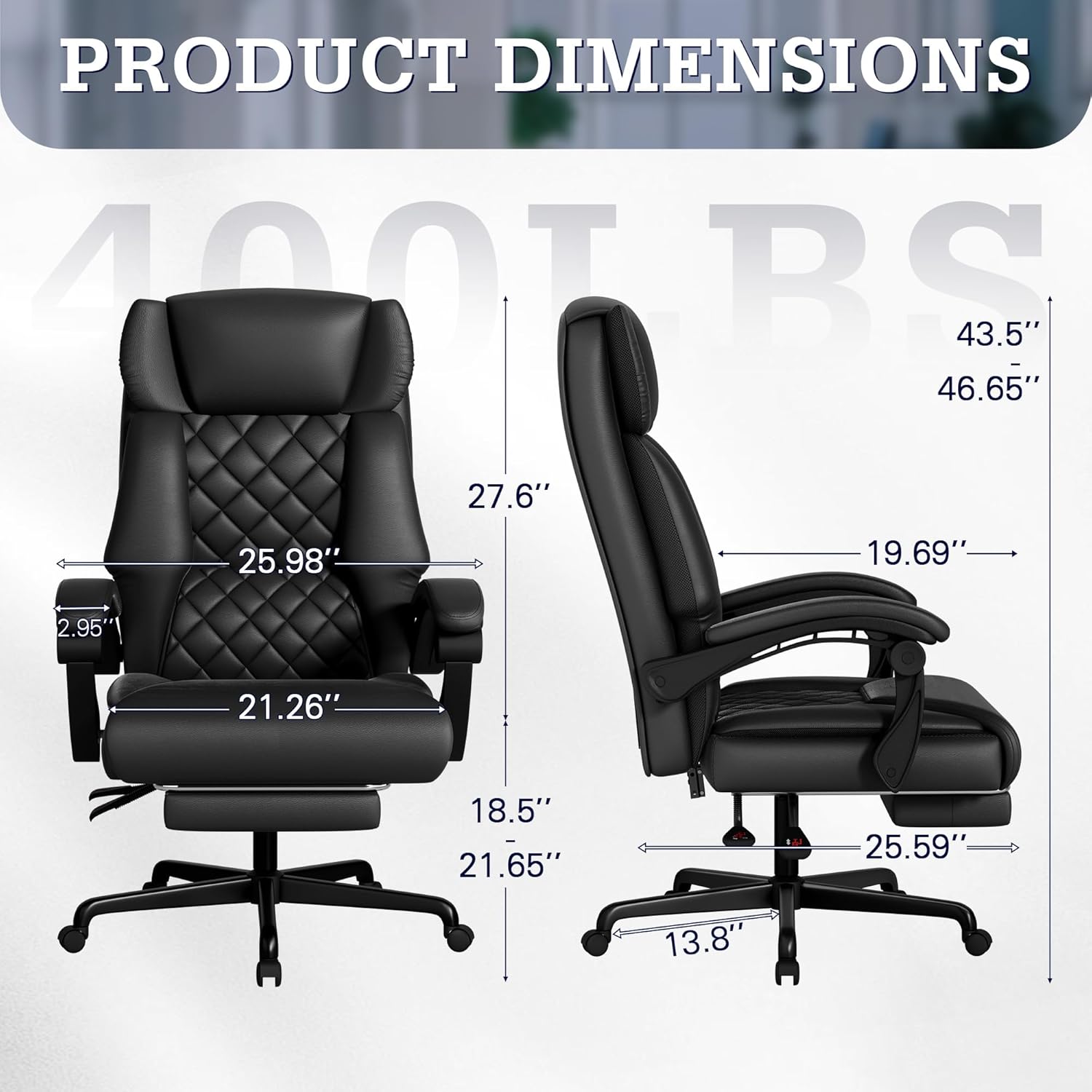 Furmax Massage Office Chair with Foot Rest 6 Points Vibration 400LBS Big and Tall Office Chair for Heavy People High Back Reclining Executive Computer Chair for Home Office Desk (Black)