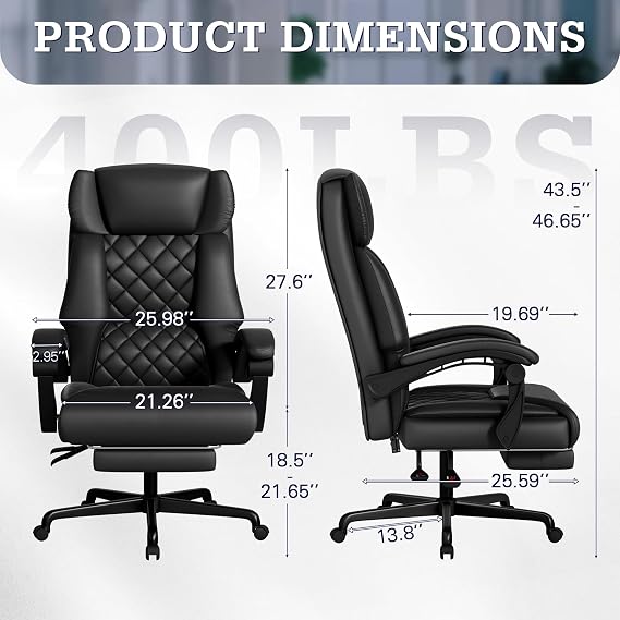 Furmax Massage Office Chair with Foot Rest 6 Points Vibration 400LBS Big and Tall Office Chair for Heavy People High Back Reclining Executive Computer Chair for Home Office Desk (Black)
