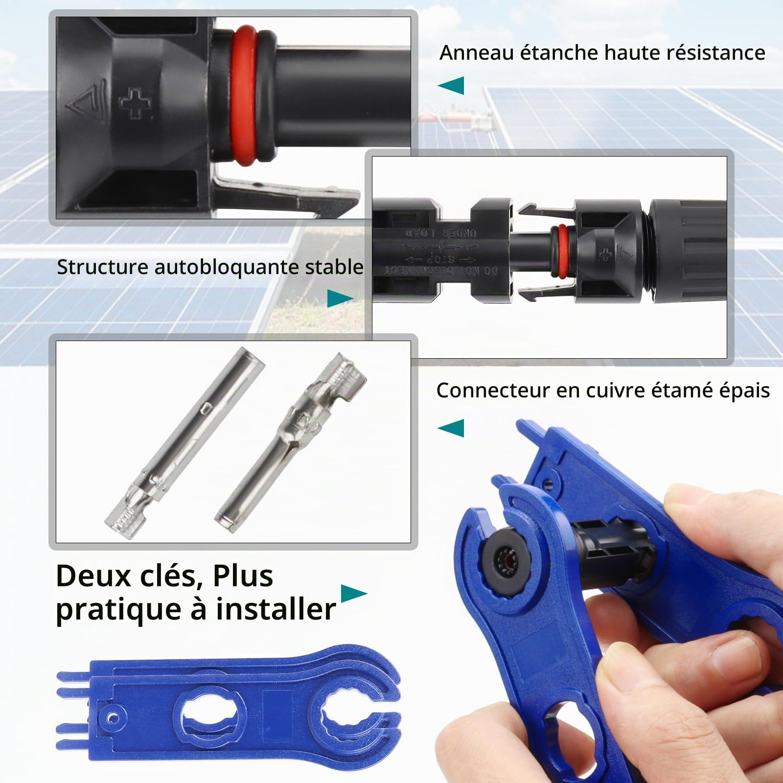 26 paires de connecteurs solaires photovoltaïques, mâle/femelle Connecteur de câble de panneau solaire IP68 double bague d'étanchéité ，Pour Panneaux Solaires Cable Accessoires (26) (26)
