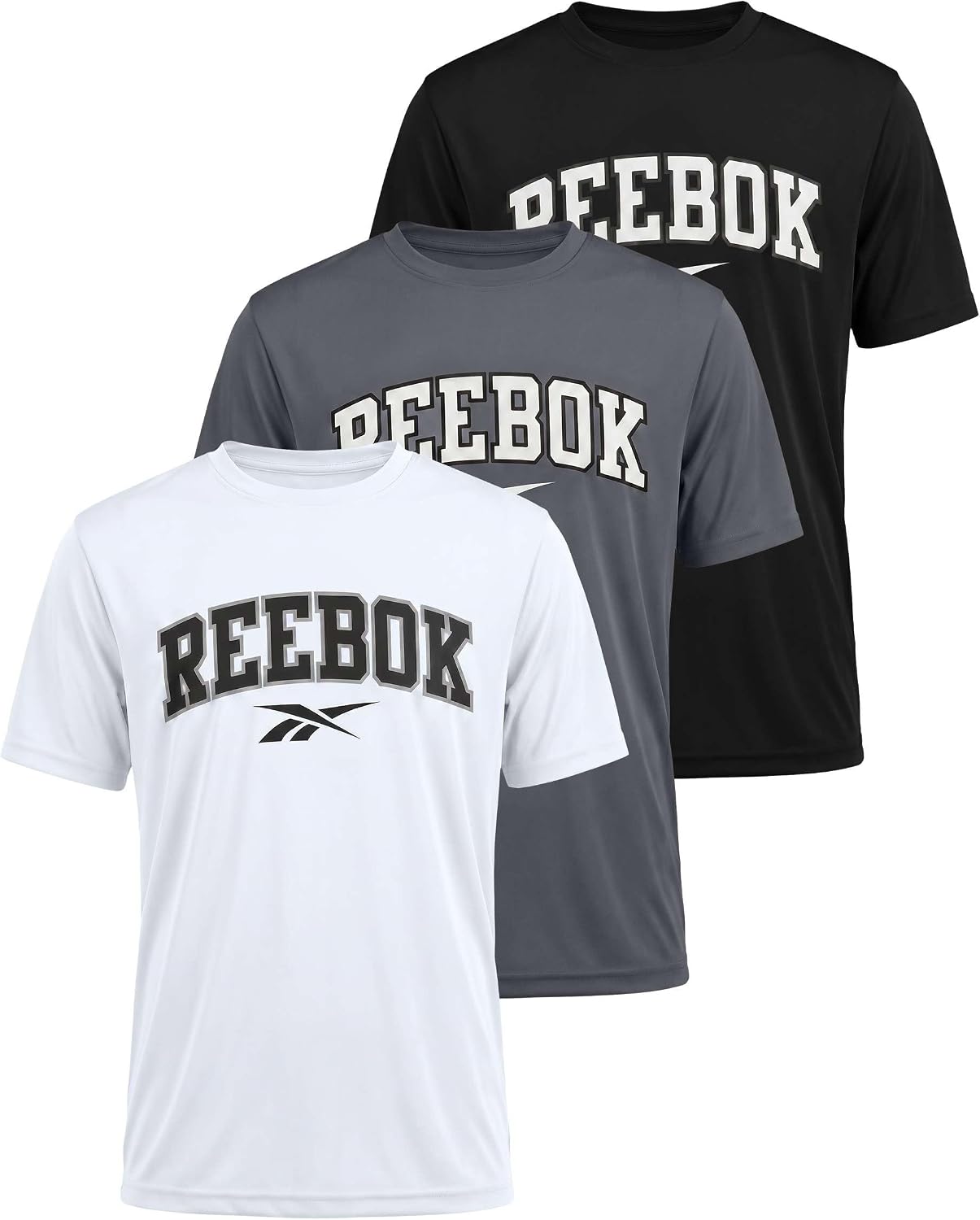 Reebok 3 Pack: Boys Dry Fit T Shirts Athletic Short Sleeve Sports Tops Active Tee Shirts for Kids Teens Boy Youth (Size 6-18)