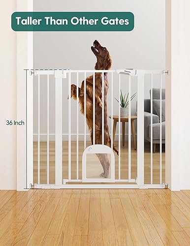 Miniatura 2 de Babelio Puerta de bebé mejorada de 36 pulgadas de alto con puerta para gato, puerta de perro duradera de 29 a 43 pulgadas de cierre automático para