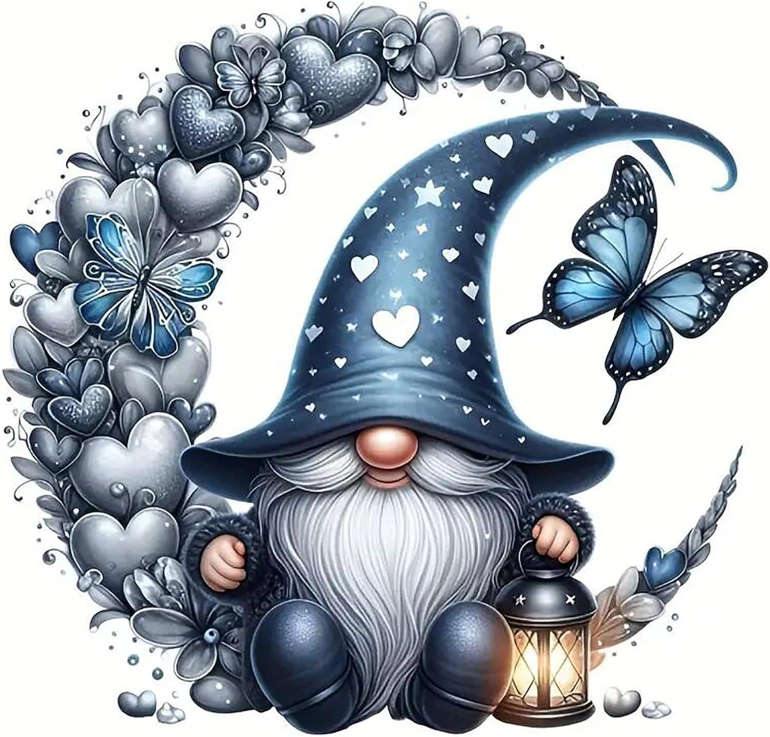 DYAIANGMU Stamping Cross Stitch Kit,Gnome Butterfly Stitch Kit for Adult Beginners, Full Line DIY Cross Stitch Stitching Kit for Home Decor Cross Stitch Patterns 13.7x13.7 inches