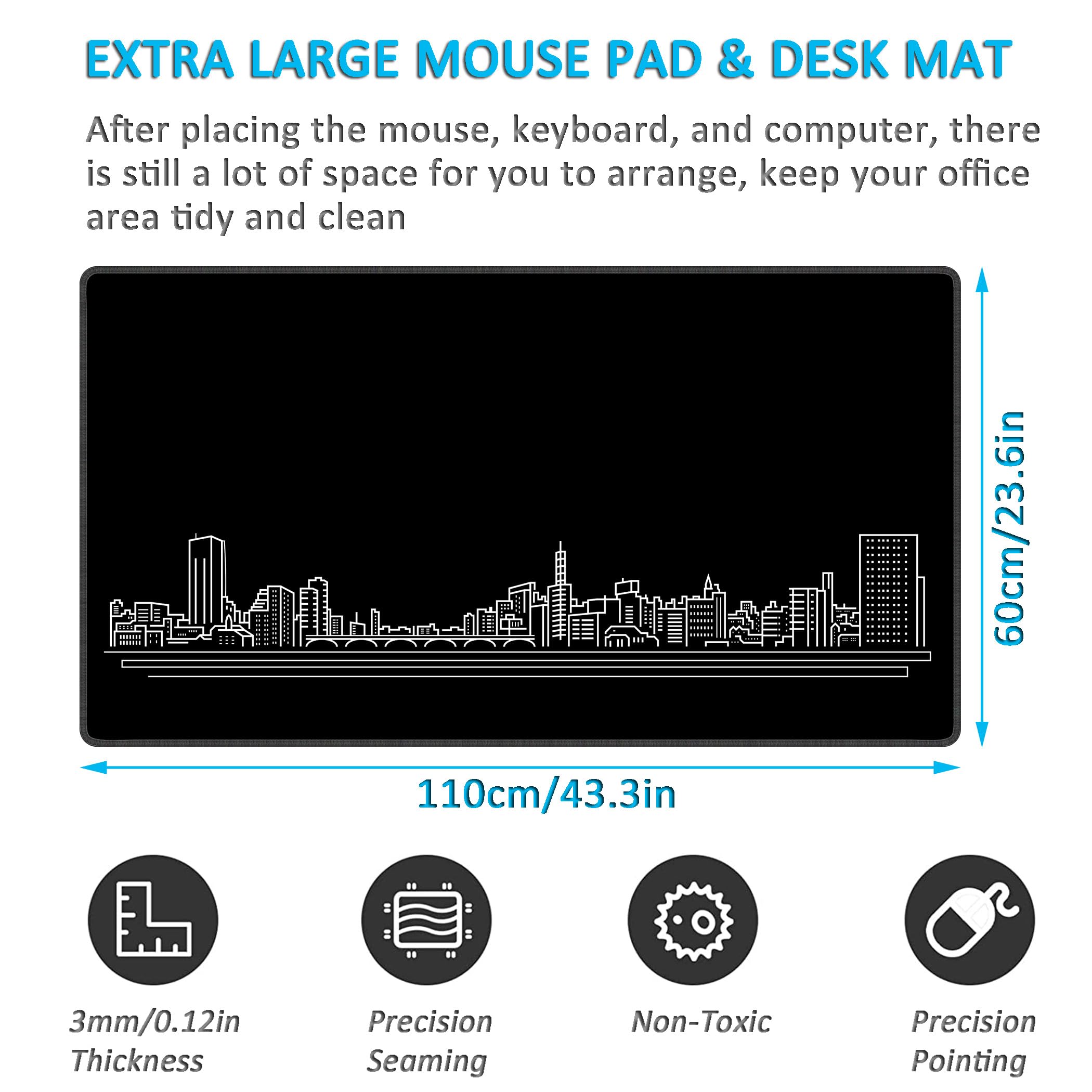 LL-COEUR Noir Grand Tapis de Souris de Jeu 110x60x0,3cm Gamer Tapis de Bureau Large et Étendu XXL Speed Gaming Mousepad pour PC, Clavier et Ordinateur XXL