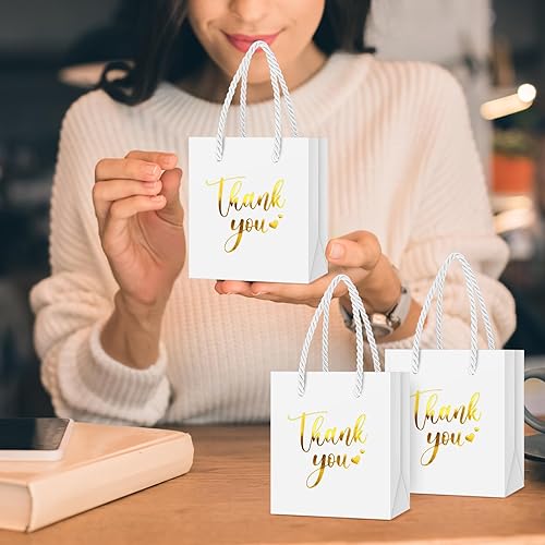 Miniatura 6 de Honoson 60 mini bolsas de regalo con asa a granel de 4 x 2.75 x 4.5 pulgadas, pequeña bolsa de papel de agradecimiento para Halloween, boda,