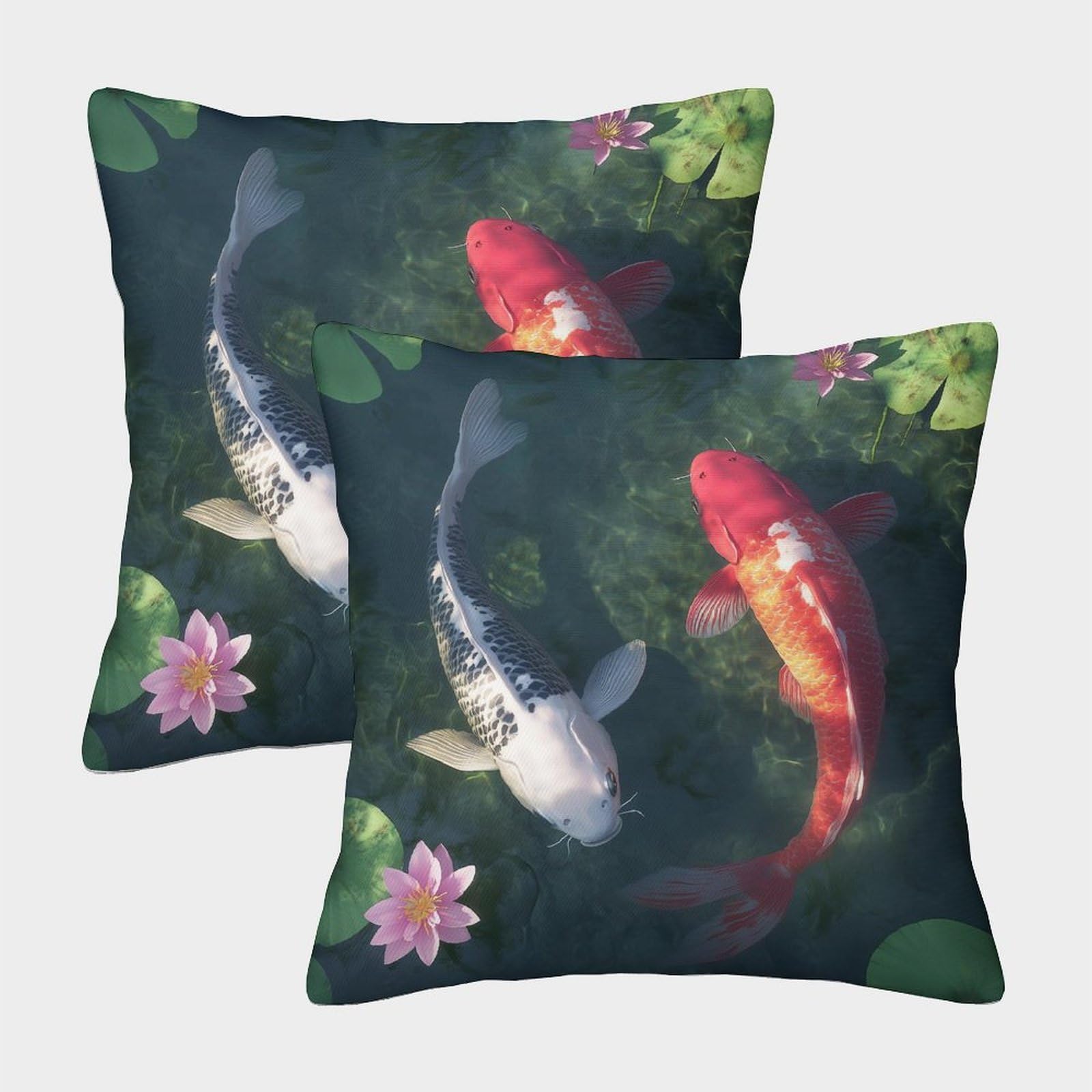 kaiyun 2 Pack Koi Pillow Case 40x40cm 3D Printing Water Lily Cushion Cover,home Decoration Sofa Cushion