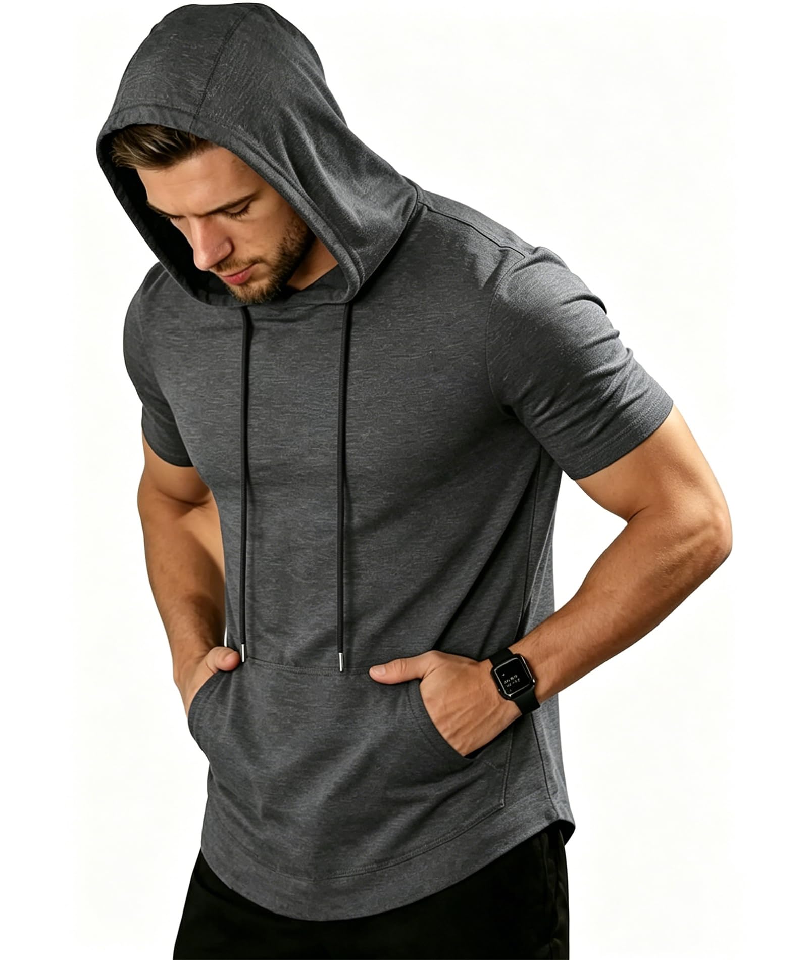 ZITY T-Shirt Sportiva Uomo con Cappuccio Maniche Corte Traspirante Palestra Corsa Estate M-3XL