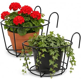 HEMOTON 2 Pieces Flower Pot Holder Metal Flower Pot Holder Railing Planters Balcony Railing Plant Baskets Shelf Hanging Flower Shelf Flower Box for Garden Balcony Patio Fence 30 cm